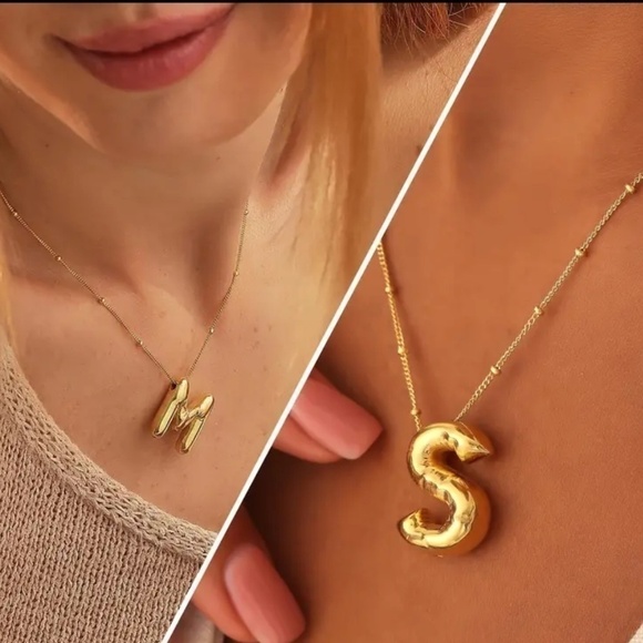 SALE💚 any 3 for $18 💚 Minimalist Golden Bubble Letter Pendant Alloy Necklace - Picture 5 of 6